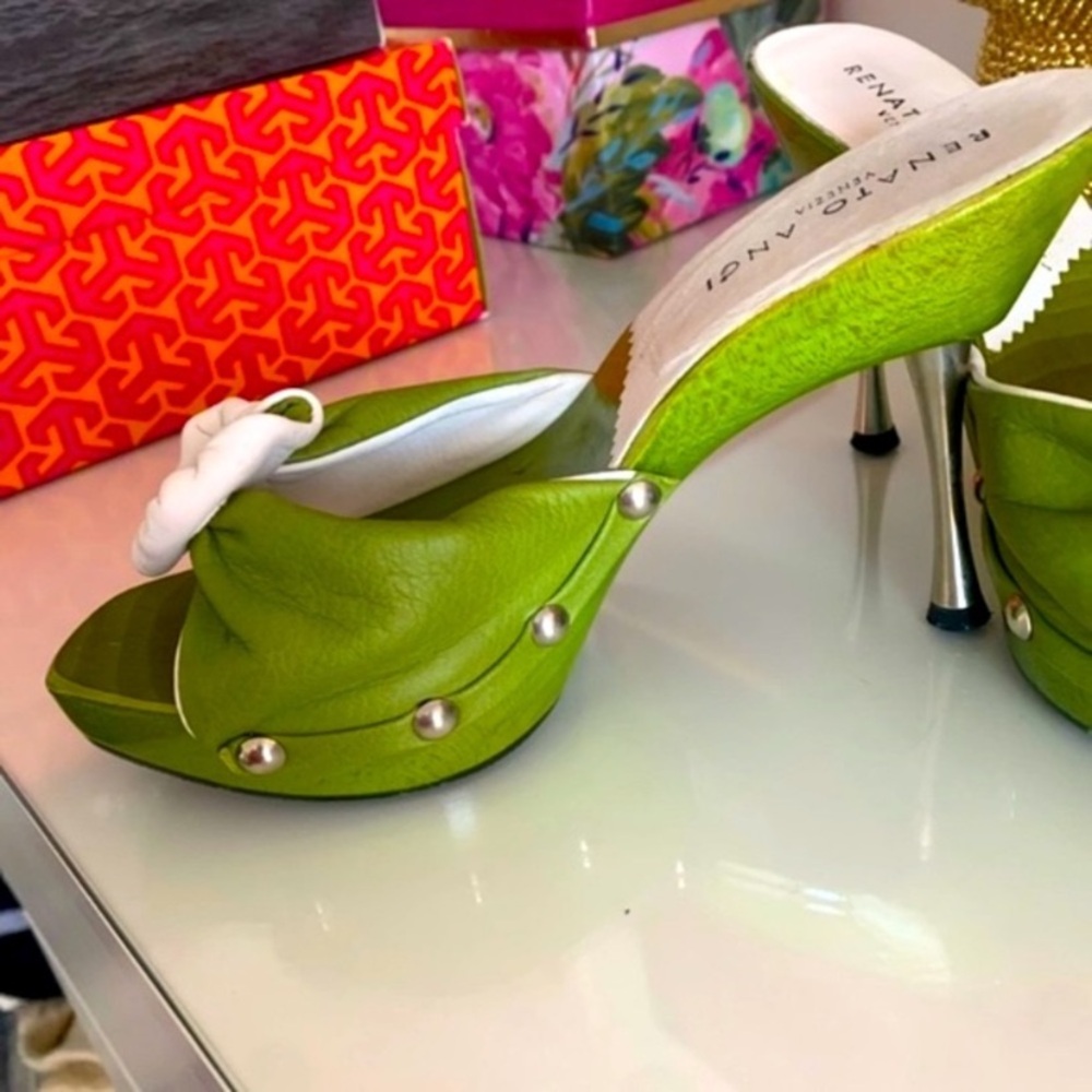 RENATO ANGI Green Butter Soft Leather 4' Metal Stilettos - Picture 8 of 10
